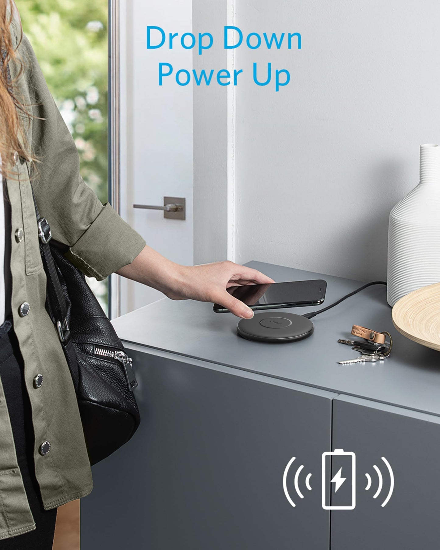 Anker 313 Wireless Charger (Pad), Qi-Certified, 10W Max Fast Charging for Samsung, Compatible with iPhone 16 Plus/15 Plus/14 Plus/12, AirPods (No AC Adapter, Not MagSafe Magnetic Charging Compatible)