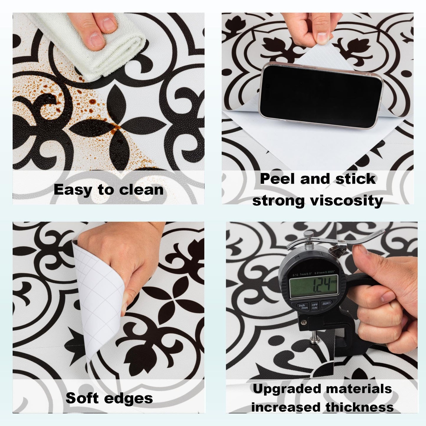 Alow Peel and Stick Floor Tile Waterproof, 20PCS Black and White Flower Floor Tile Easy to Paste, Vinyl Flooring for Bedroom, Living Room Kitchen and More（11.8Inx11.8In