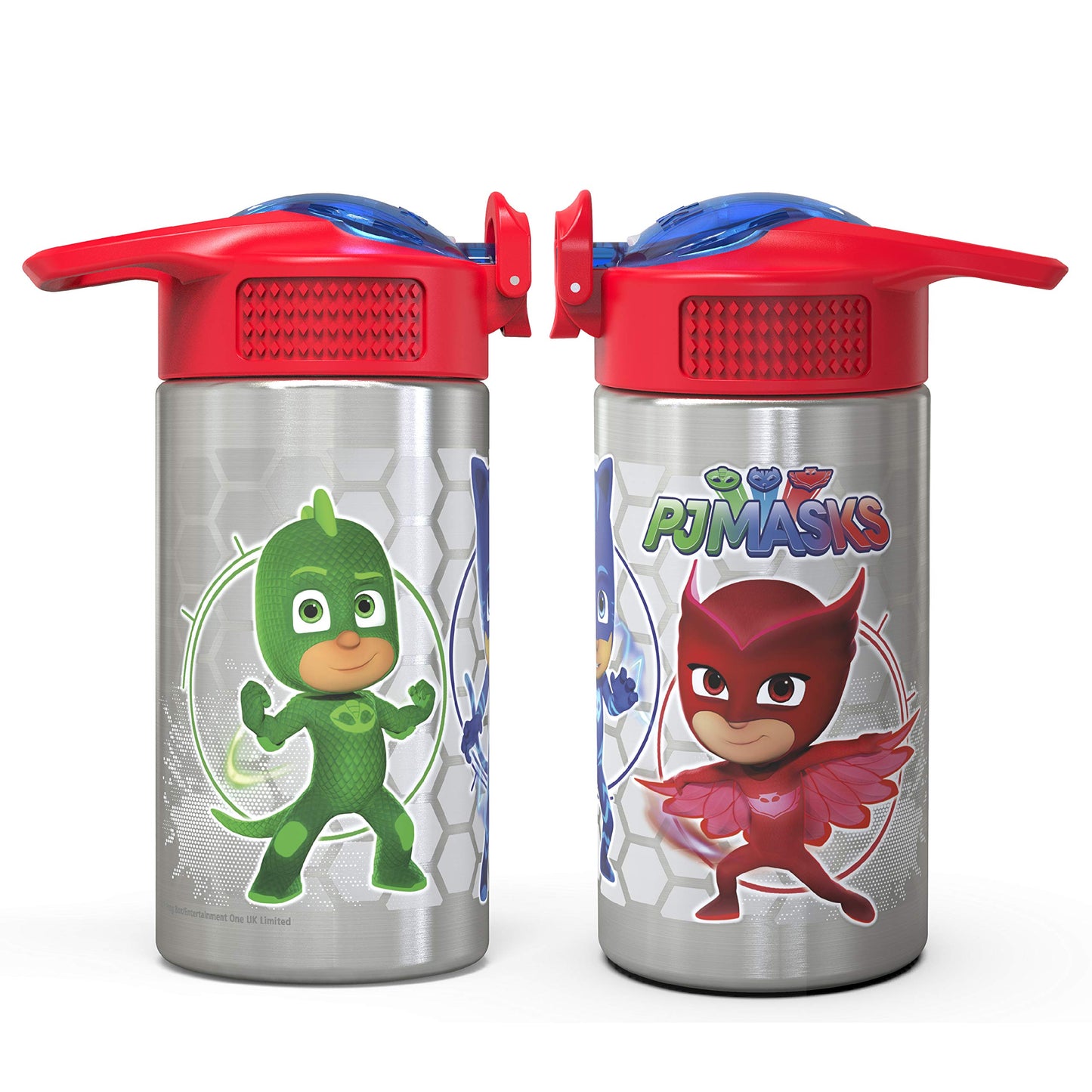 Zak Designs PJ Masks 15.5oz Stainless Steel Kids Water Bottle with Flip-up Straw Spout - BPA Free Durable Design, PJ Masks SS, Catboy, Owlette & Gekko, Single Wall