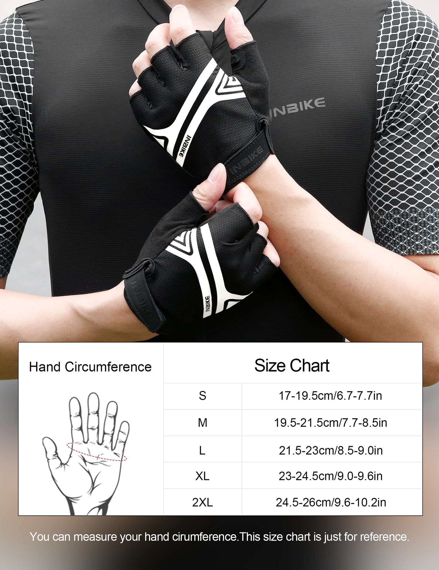 INBIKE Mountain Bike Gloves, Cycling Gloves Half Fingers MTB DH Road Riding Bicycle Biking Men Women Black Large