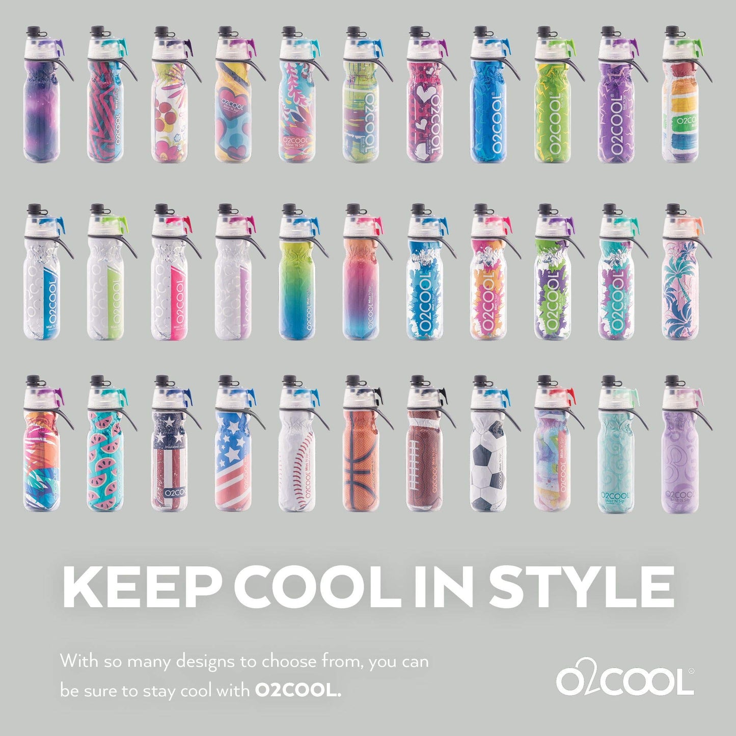 O2COOL Mist 'N Sip Misting Water Bottle 2-in-1 Mist And Sip Function With No Leak Pull Top Spout Sports Water Bottle Reusable Water Bottle - 20 oz (2 Pack Soccer)