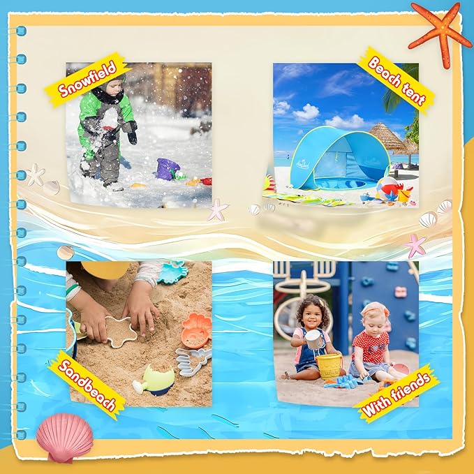 Monobeach Baby Beach Tent with Beach Sand Toys Pop Up Portable Shade Pool UPF50+ UV Protection Sun Shelter for Infant with Easy Set Up Canopy (Blue with Beach Sand Toys)