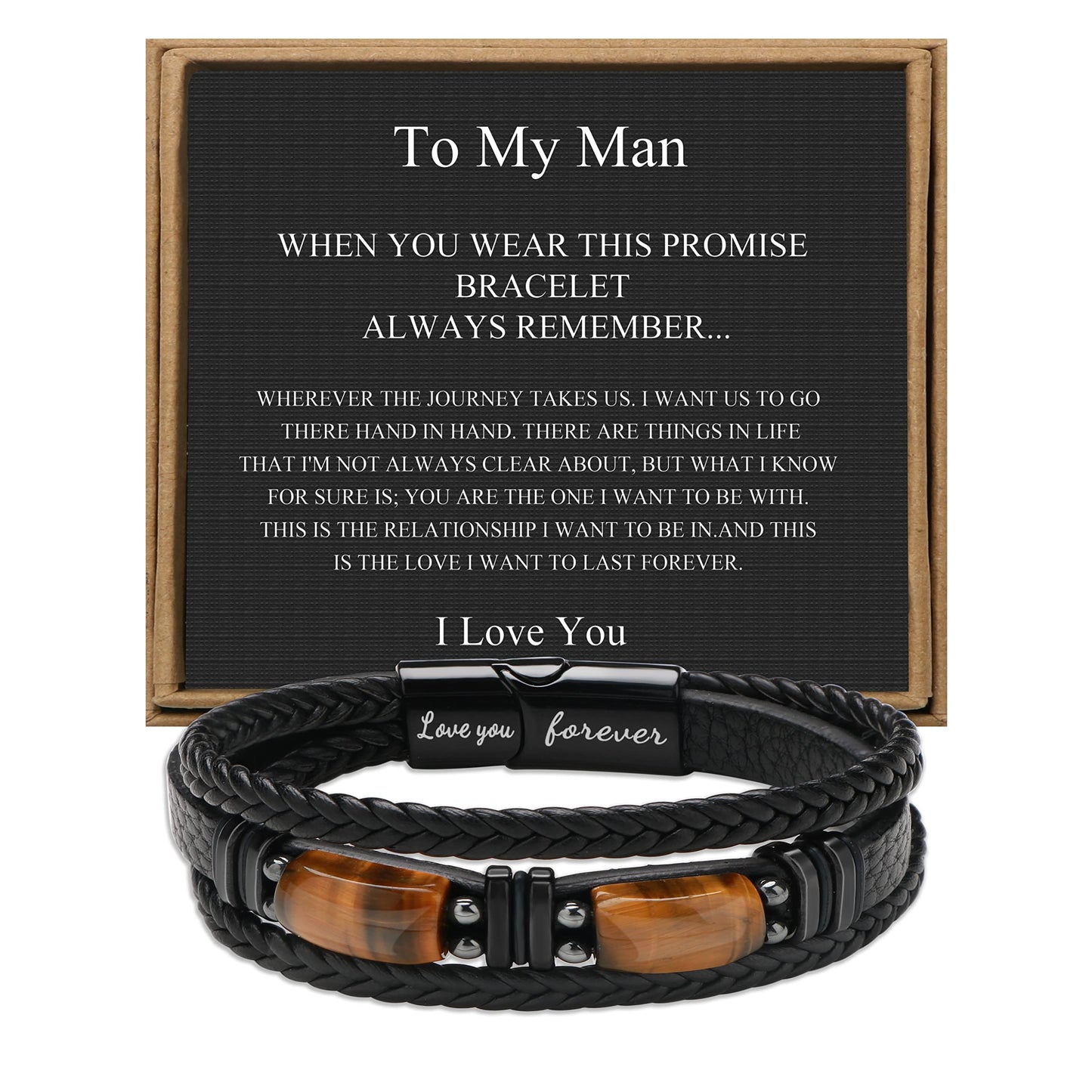 𝗚𝗶𝗳𝘁𝘀 𝗳𝗼𝗿 𝗠𝗲𝗻 𝗟𝗲𝗮𝘁𝗵𝗲𝗿 𝗕𝗿𝗮𝗰𝗲𝗹𝗲𝘁 With Tigers Eye, Anniversary Christmas Father's Day Birthday Gifts for Son Husband Grandson Boyfriend Brother Dad Love You Forever Bracelets for Men