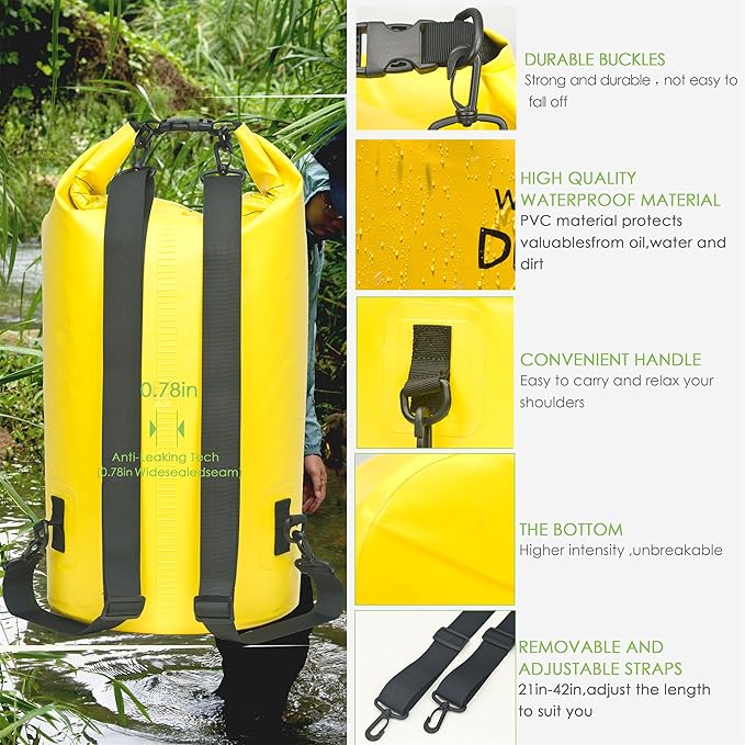 Waterproof Dry Bag Backpack 5L/10L/20L/30L/40L, Roll Top Floating Waterproof Storage Bags for Kayaking, Boating, Swimming, Hiking, Camping and Fishing