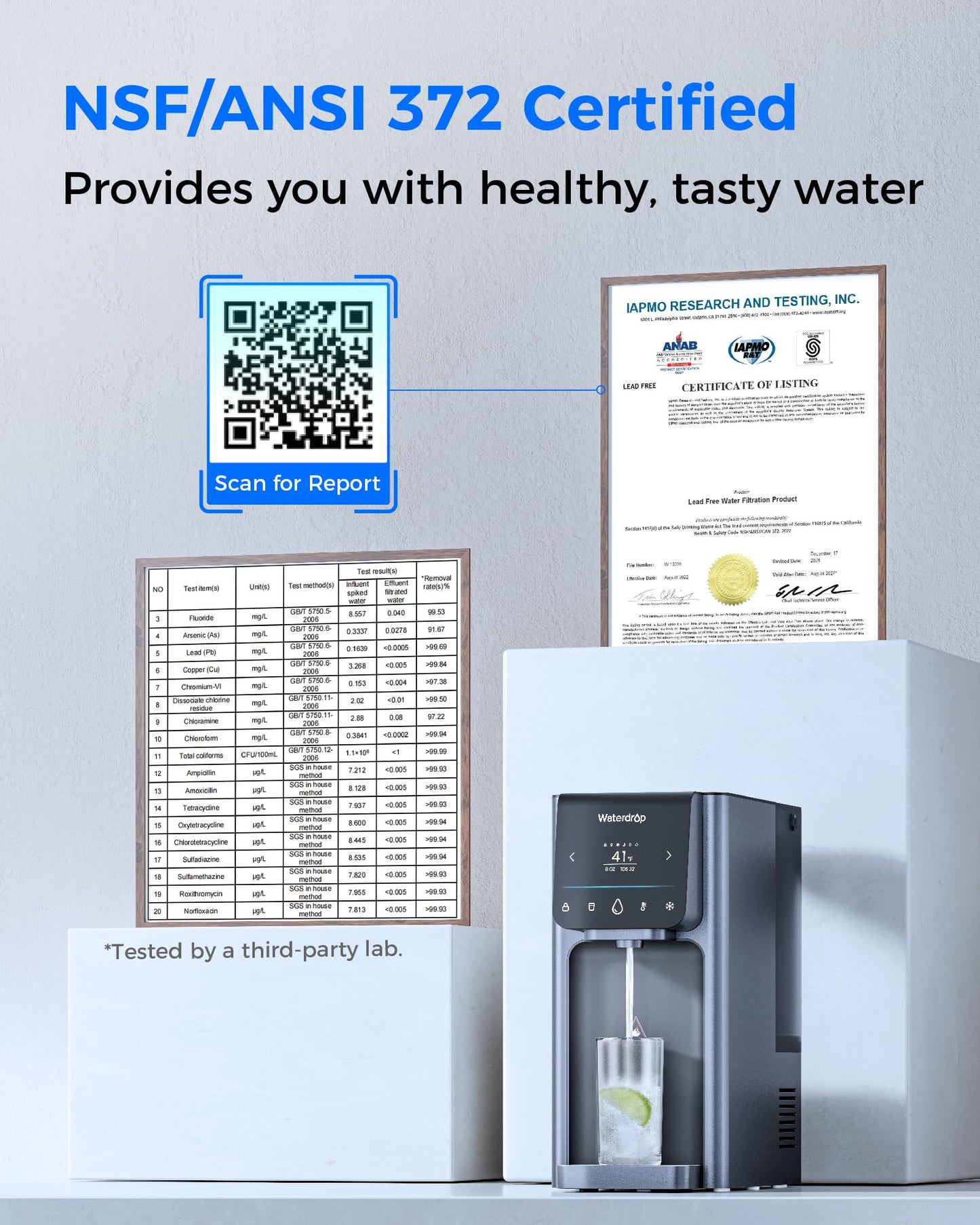 Waterdrop WD-A1 Countertop Reverse Osmosis System, Hot Cold & Room Water Dispenser, NSF/ANSI 58 Standard, 2:1 Pure to Drain, No Installation
