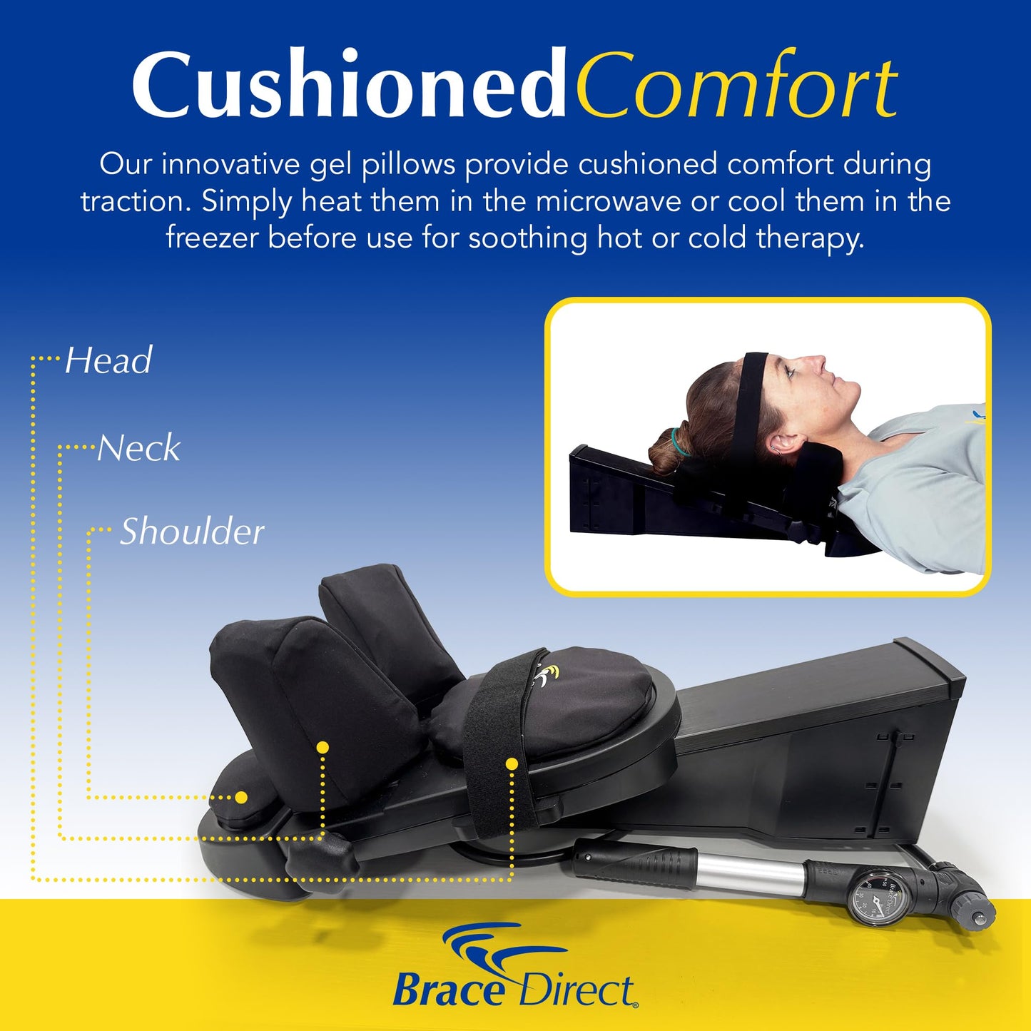 Brace Direct Cervical Traction Device - Spinal Decompression & Neck Pain Relief, Herniated Disc & Spondylosis Support with Hot Cold Therapy - E0849 (Portable - Adjustable Traction up to 40 lbs)