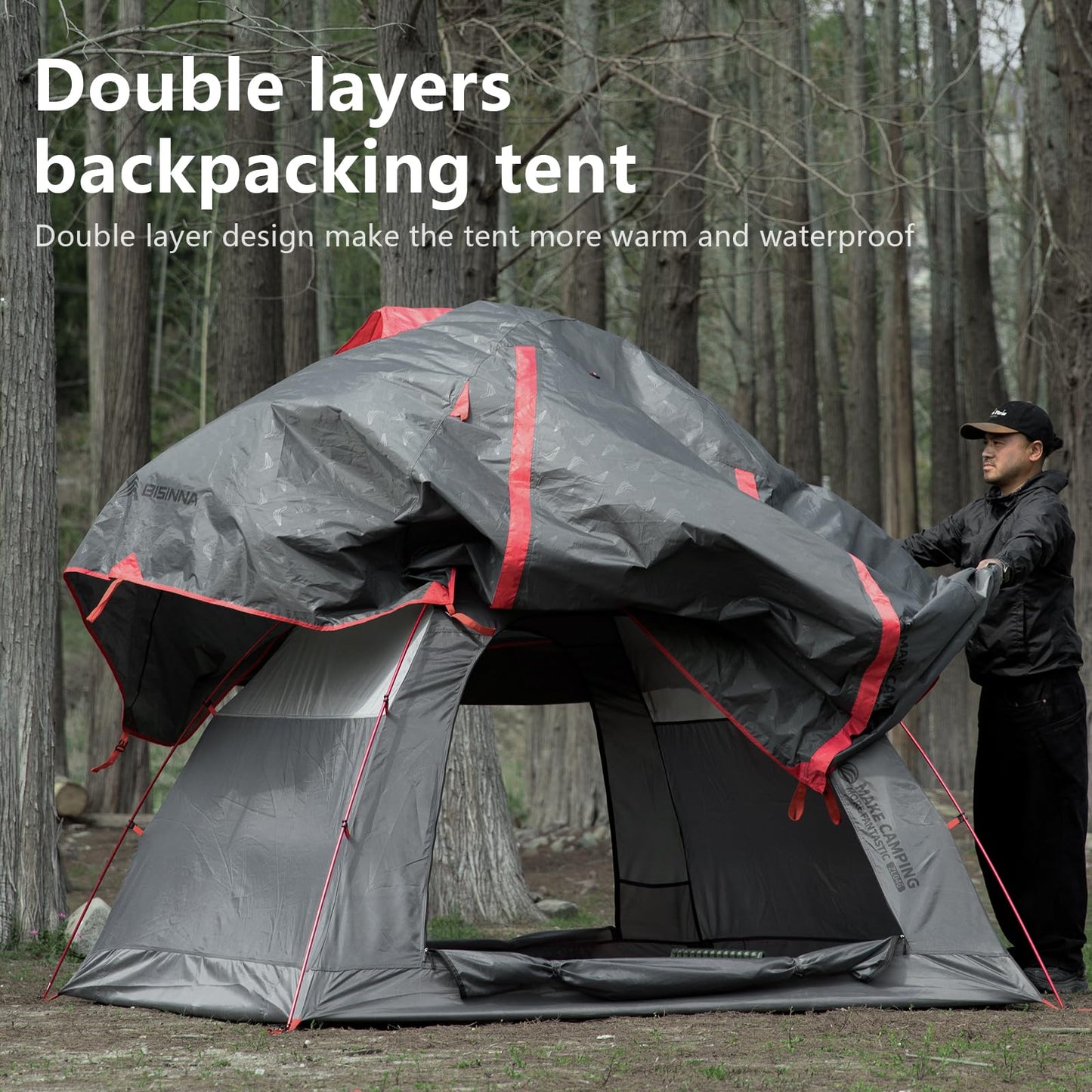 BISINNA Lightweight 3 Season Camping Tent for 2/2.5/3 Person, Waterproof UPF40+ Backpacking Tent with Double Layer Ventilation, Easy Setup for Family Camping, Hiking, Outdoor Adventures