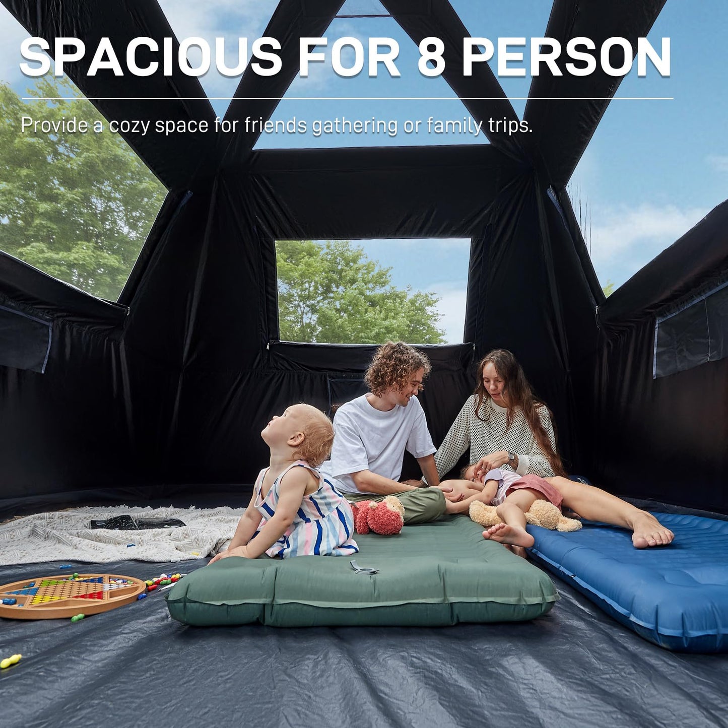 EVER ADVANCED 8 Person Blackout Cabin Tent, Camping Tent with Multi Room, Family Tent with Extra Porch and Rainfly, 2 Rooms Huge Portable with Carry Bag, Water Resistant
