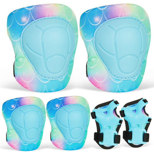 Knee Pads for Kids Mermaid Protective Gear Set Adjustable Knee Pads and Elbow Pads with Wrist Guard for Girls Roller Skates Cycling Bike Skateboard Inline Skatings Scooter, 3~8 Years