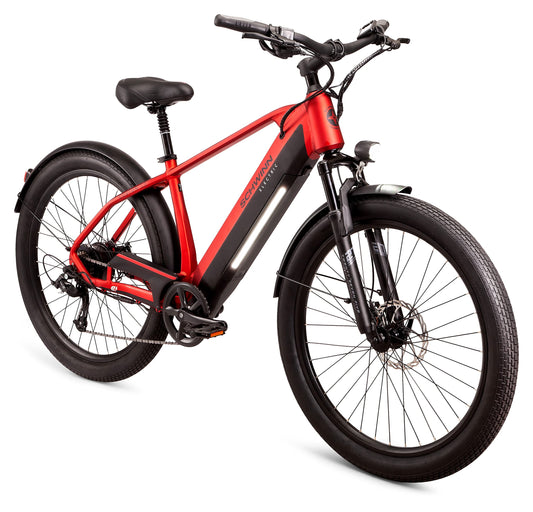 Schwinn Coston CE Hybrid Electric Bike for Adults, 20MPH eBike, Up to 35 miles on a Single Charge, 27.5-Inch Wheels, 7-Speed, Small/Medium Step-Over Frame, Matte Red