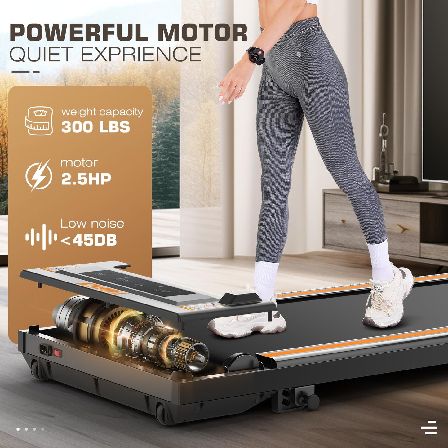 FUNMILY Walking Pad Treadmill Under Desk, 2.5HP Portable Walking Treadmills for Home, 3 in 1 300 Lb Capacity Under Desk Mini Treadmill with Remote Control, Led Touch Screen, Installation-Free(Green)