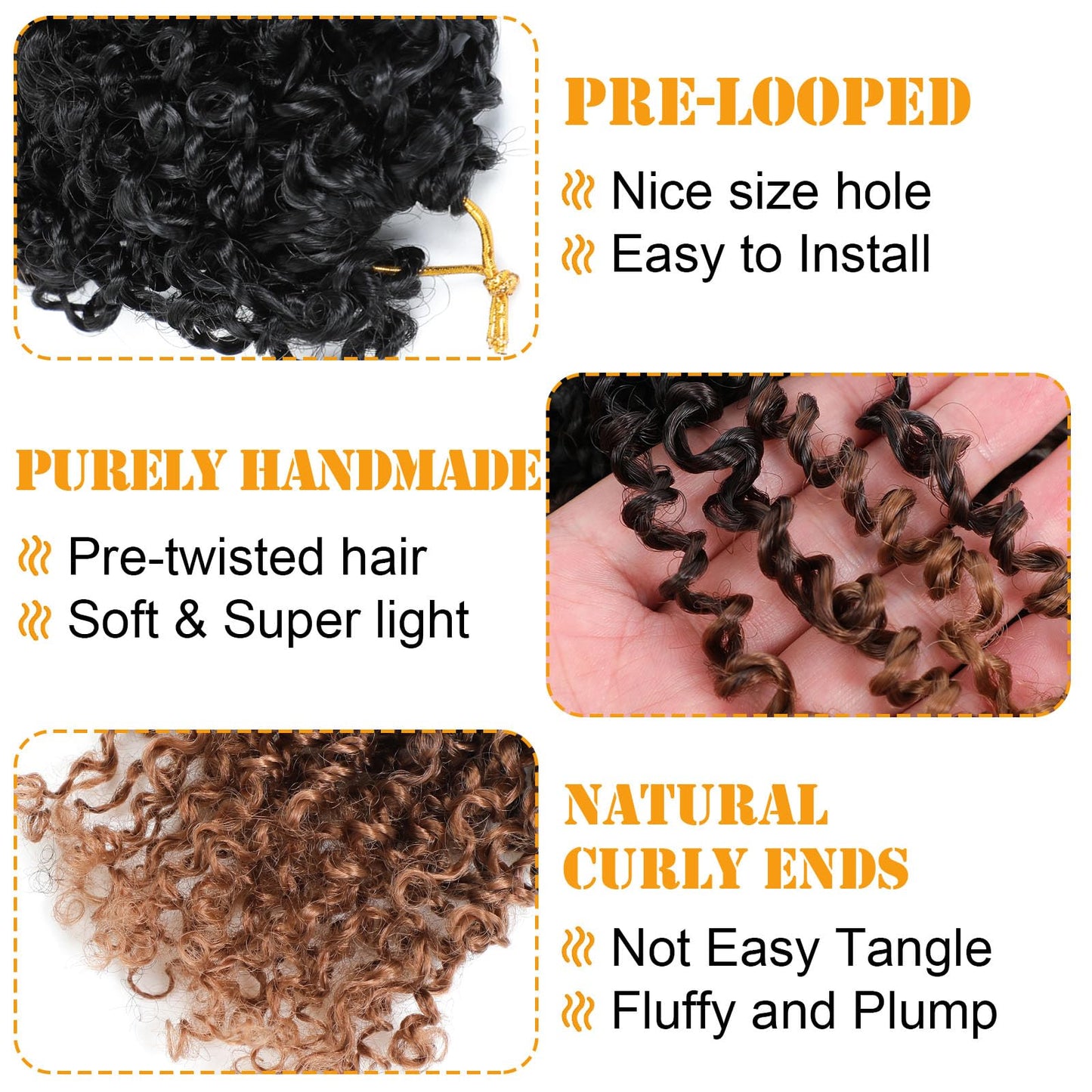 Aksice 14 Inch 3 Packs Yanky Twist Crochet Hair for Women Pre-looped Mini Twist Hair Bohemian Passion Twist Crochet Hair Boho Crochet Braids Synthetic (1B/4/30)