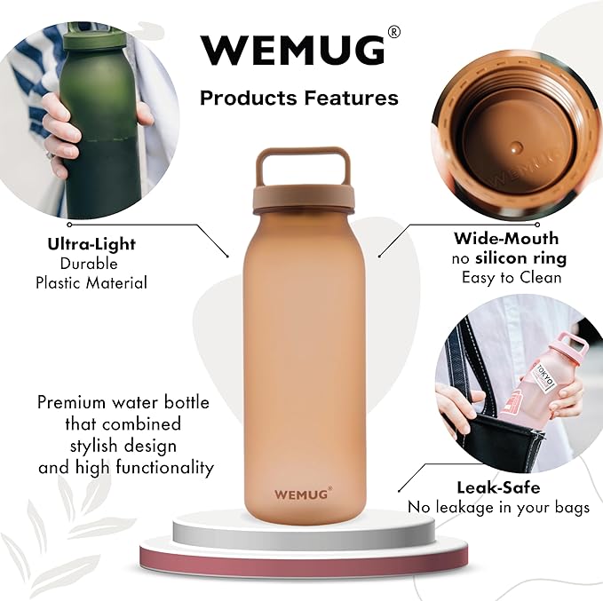 WEMUG Minimalist Water Bottle with Handle, Small 620 ml, BPA-Free Plastic, Compatible Filter (Optional, filter not included)