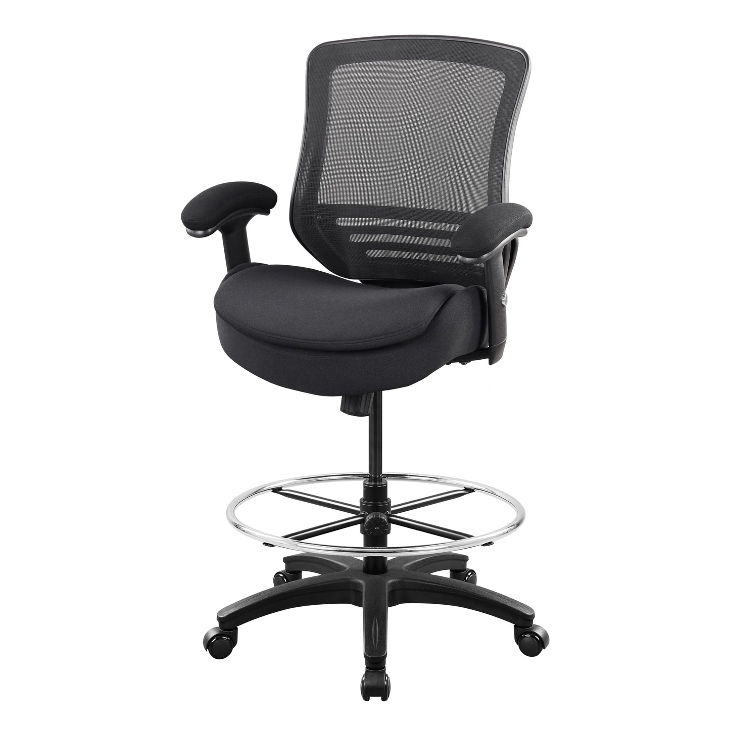 WITTLONG 400lbs Tall Office Drafting Chair with Extra Seat Cushion for High Standing Desk with Lumbar Support and Enlarged Adjustable Footring-Black