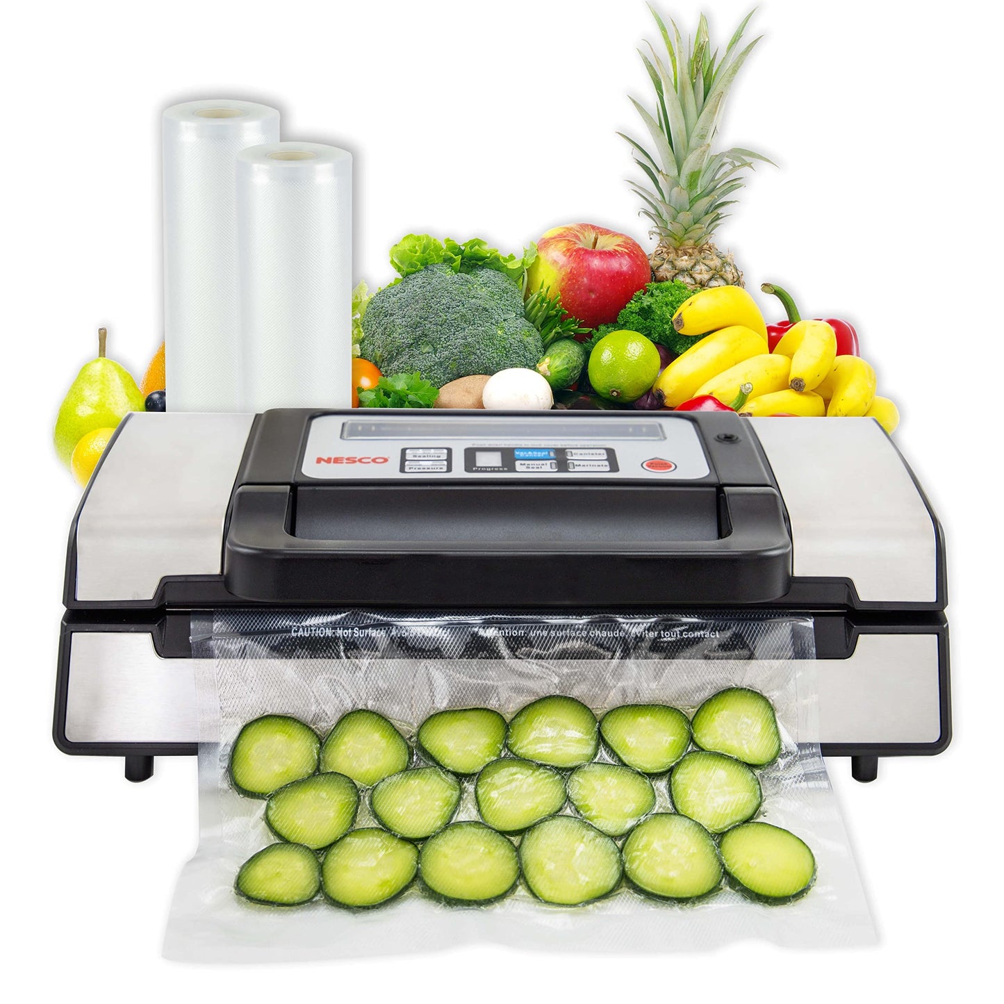Nesco Deluxe Food VS-12 Vacuum Sealer, 130 Watts & Nesco VS-07V Vacuum Sealer Bag Variety Pack & NESCO Vacuum Sealer Bags 8" x 20", Use for Sous Vide or Meal Prep