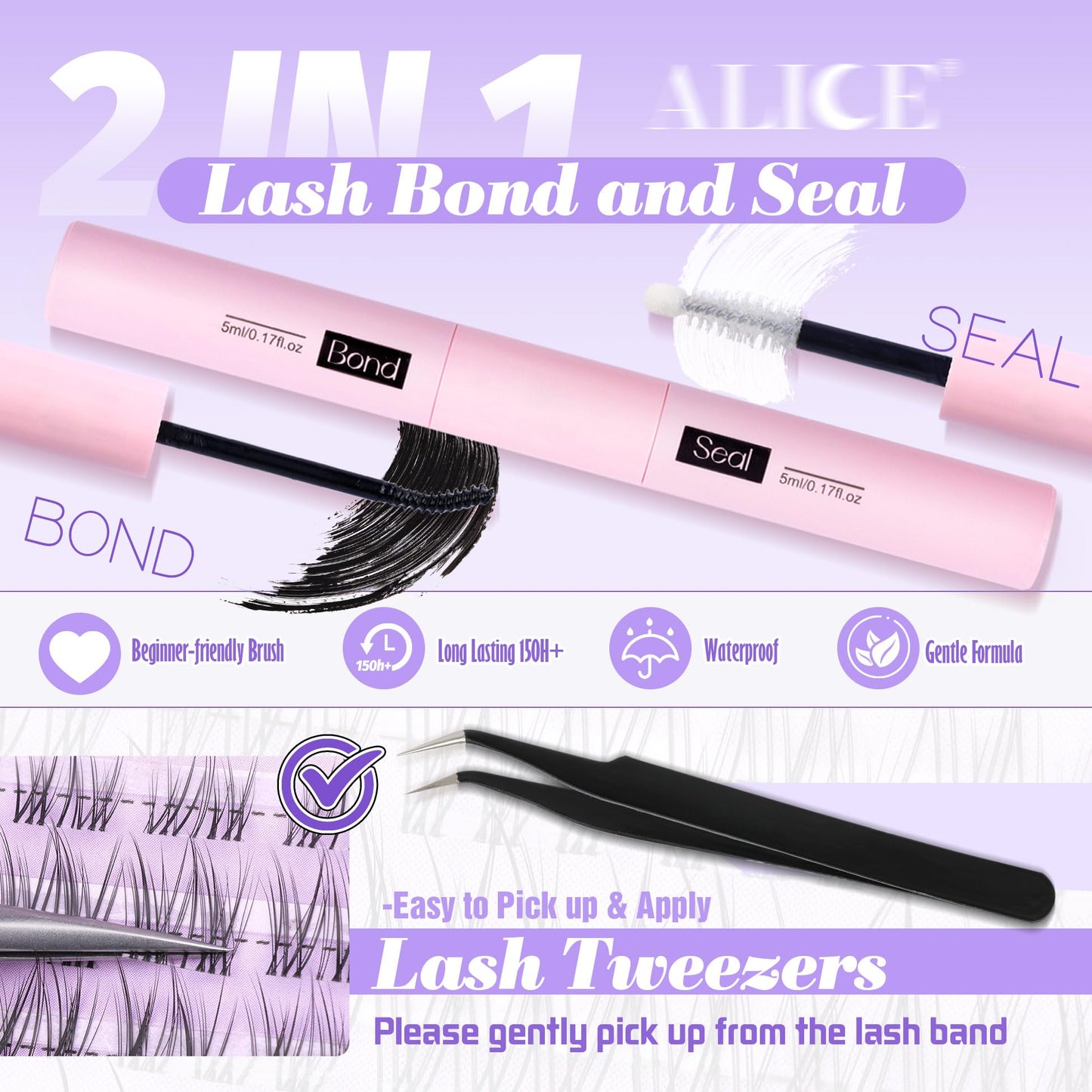 ALICE Cluster Eyelash Extension Kit Natural Wispy Lash Clusters Kit Lash Extension Kit Clear Band 168pcs C Curl 11-13mm Individual Lashes with Lash Glue Bond and Seal Self Application at Home