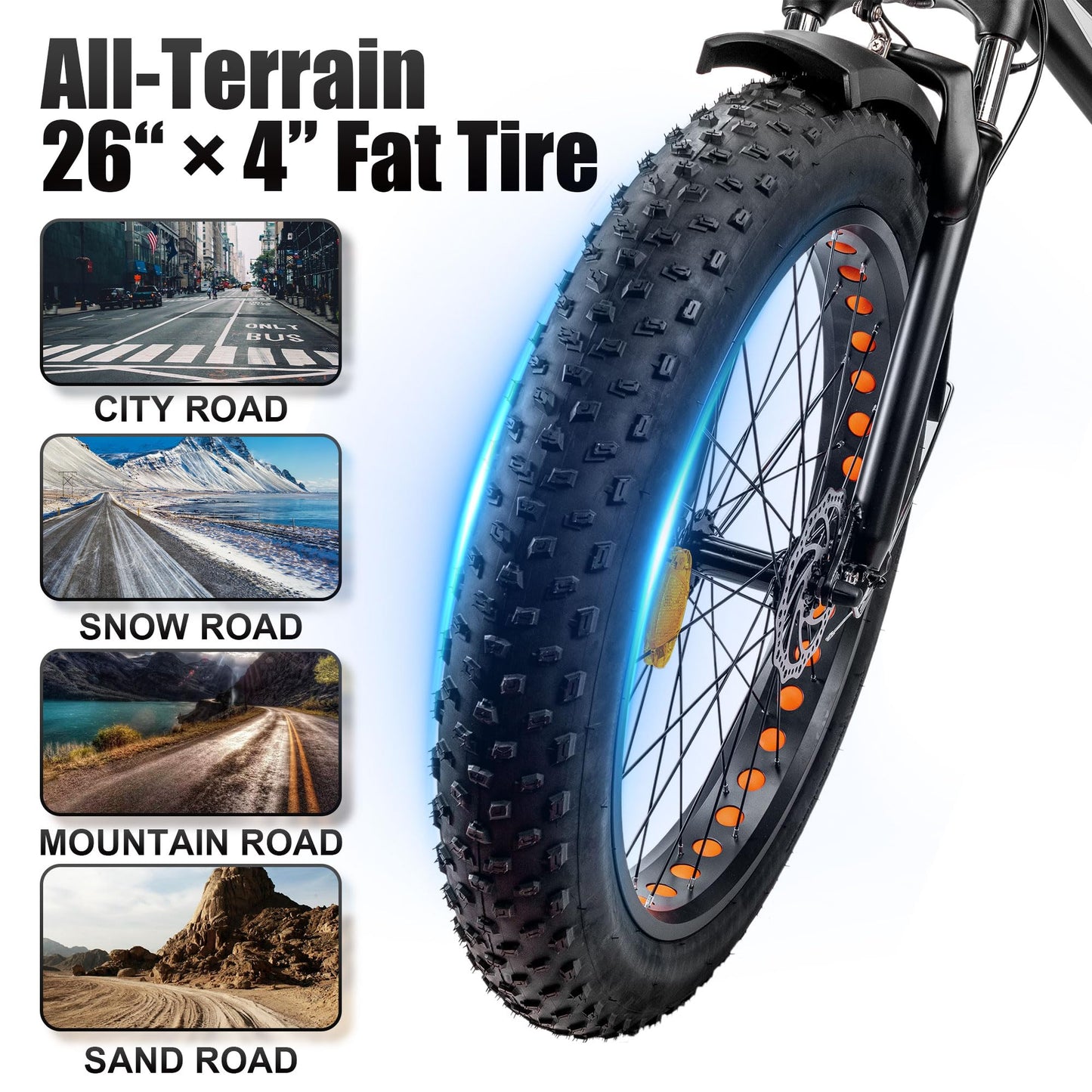 NAKTO Electric Bike, 1000W Electric Bike for Adults,48V 12Ah Removable Battery, 26×4.0" Fat Tire E-Bike, 28MPH Electric Mountain Commuting Cruise Electric Bicycle.