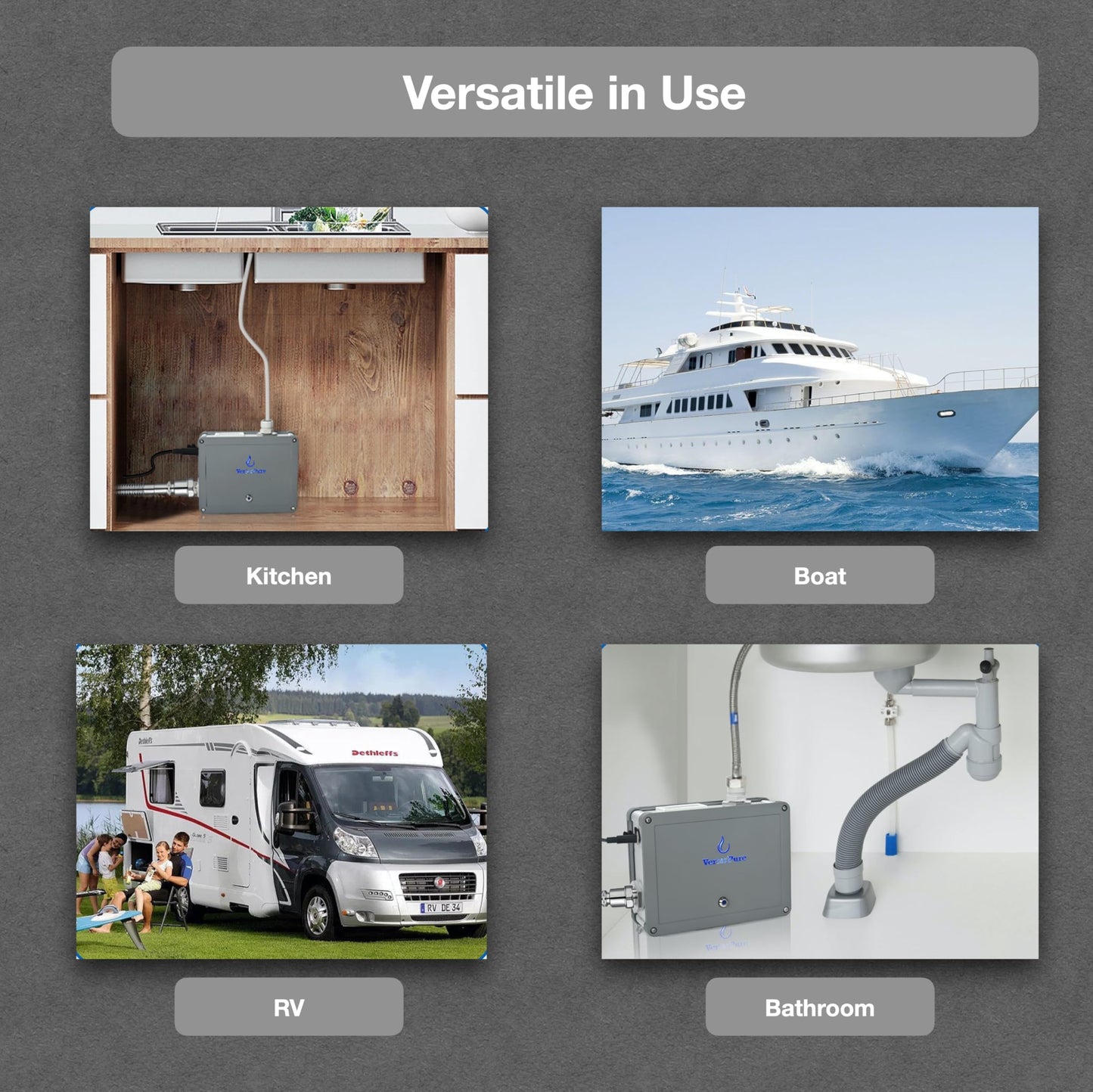 VerterPure VP6 UV-C LED Ultraviolet Water Filter Purifier, Reduce up to 99.99% of Contaminants at Flow Rate 1.58GPM, Smart On/Off Switch, 12V DC for RV Boats Off-Grid Livings, Mercury Free