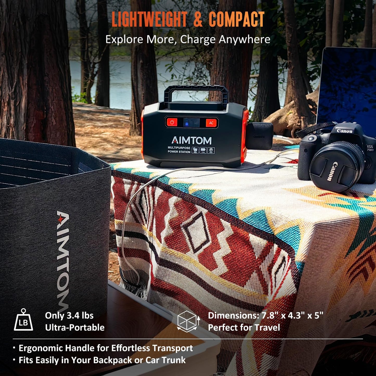 AIMTOM 200W Portable Power Station with 30W Solar Panel Bundle – 173Wh Lithium Battery, 250W Peak AC, USB-A, USB-C and 12V DC Outputs, High-Efficiency Solar Generator for Camping RV Emergency Backup