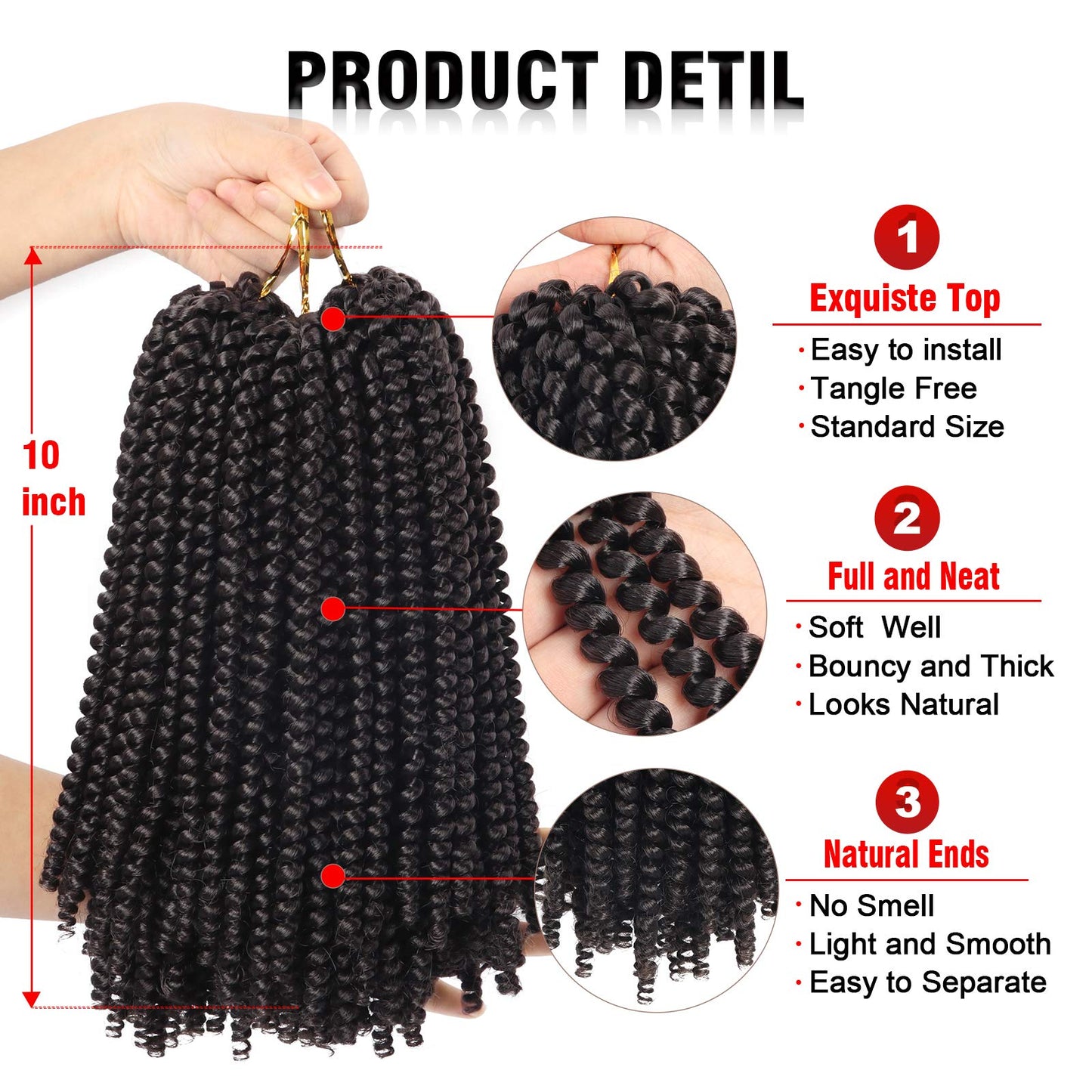 10 Inch Spring Twist Crochet Braids Hair for Butterfly Locs Bomb Twist Crochet Hair Beyond Beauty Ombre Colors Synthetic Fluffy Hair Extension 3 Packs 30 Strands 135g/Pack(10 Inch, #4)