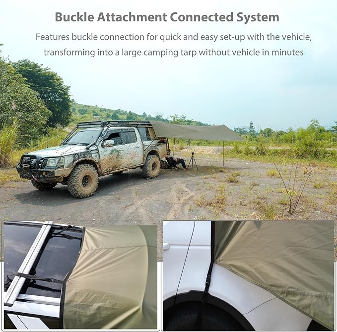 GEERTOP Large Car Awning Camping Tarp SUV Tailgate Truck Canopy Sun Shade Waterproof Outdoor Rear Vehicle Awning Shelter for Van, MPV, Campers