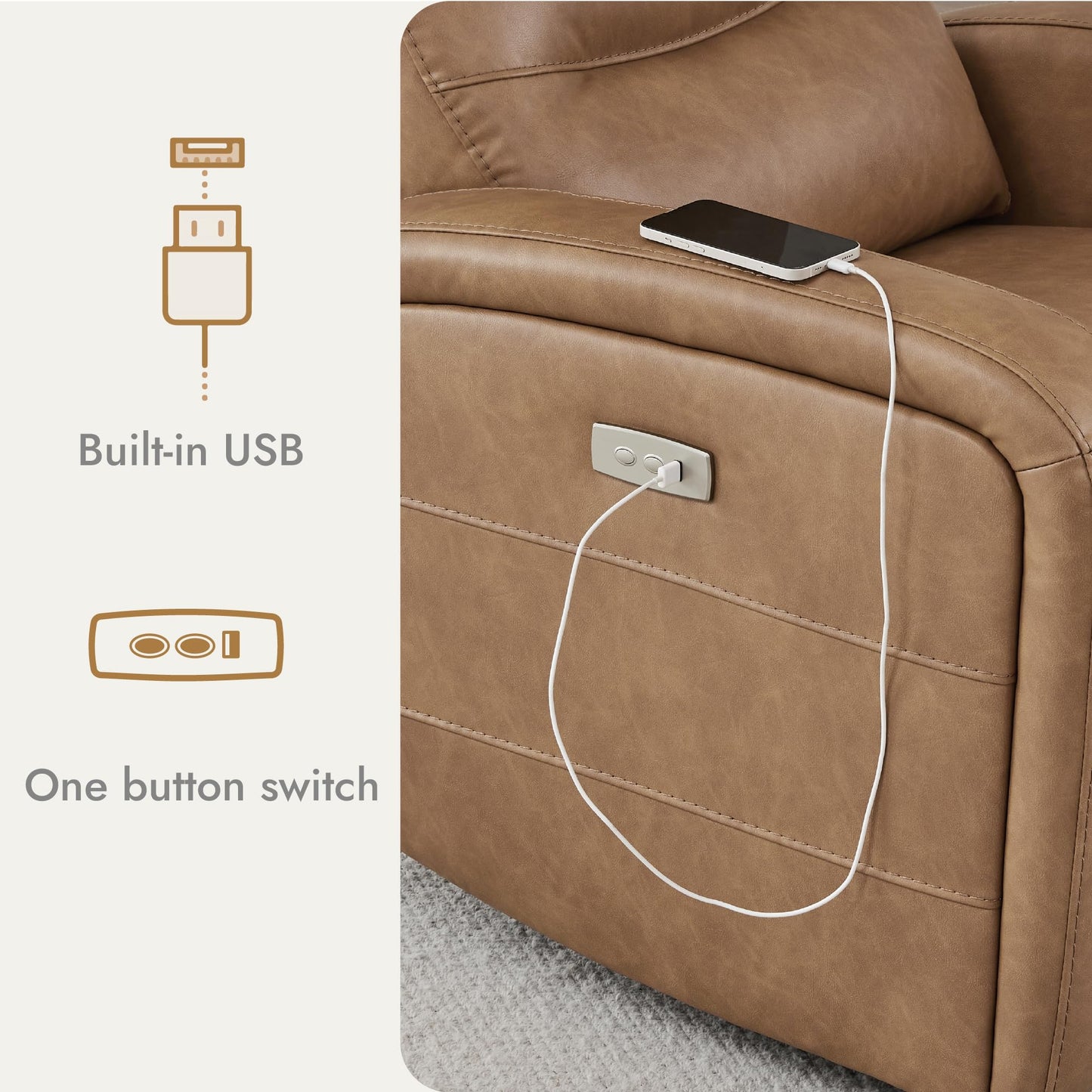 Watson & Whitely Swivel Power Recliner Glider Rocker, Small Recliner Chairs for Living Room, Faux Leather in Camel