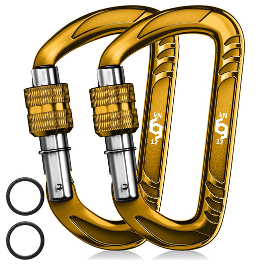 Rhino Produxs 2PCS of 12kN (2697 lbs) Heavy Duty Locking Carabiner Clips - Excellent for Securing Pets, Outdoor, Camping, Hiking, Hammock, Dog Leash Harness, Keychains, Water Bottle