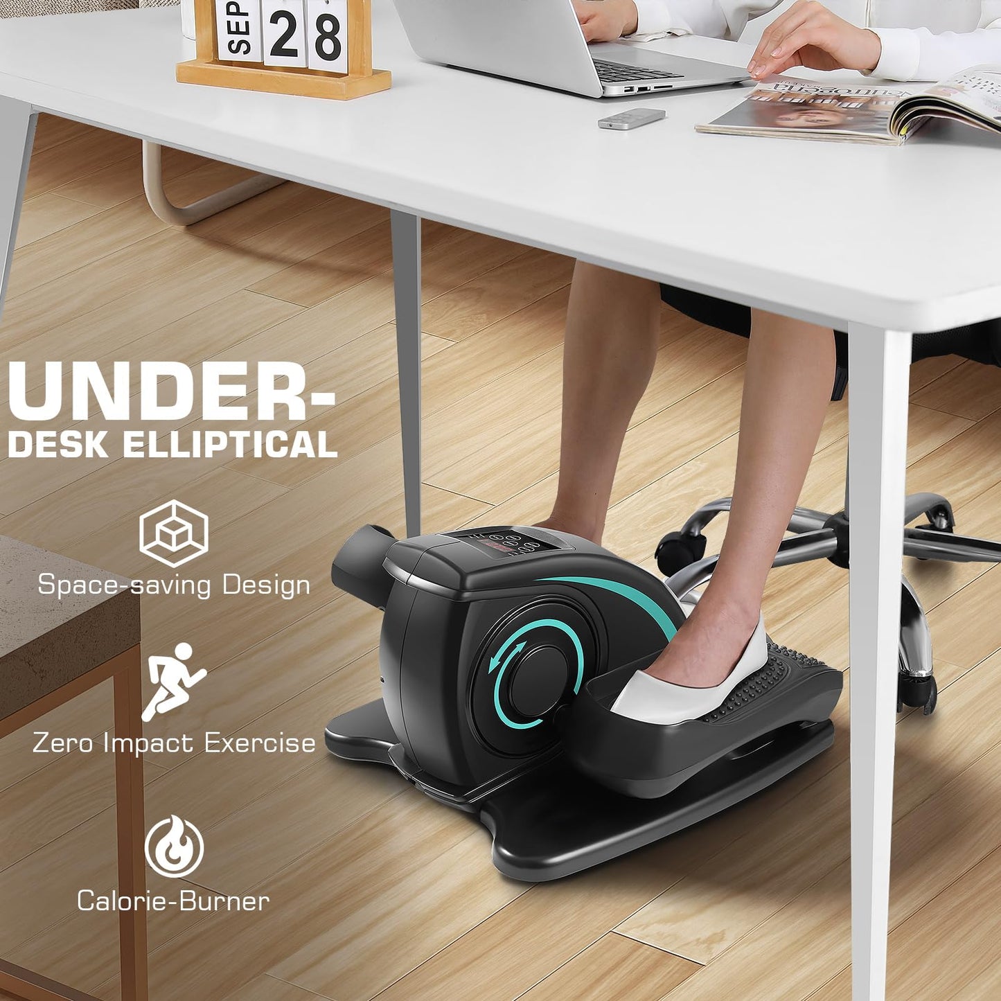 ANCHEER Under Desk Elliptical Machine, Electric Seated Pedal Exerciser, Mini Elliptical Machines for Seniors, LCD Display Monitor, Remote Control, Leg Exerciser for Home (Training Blue)