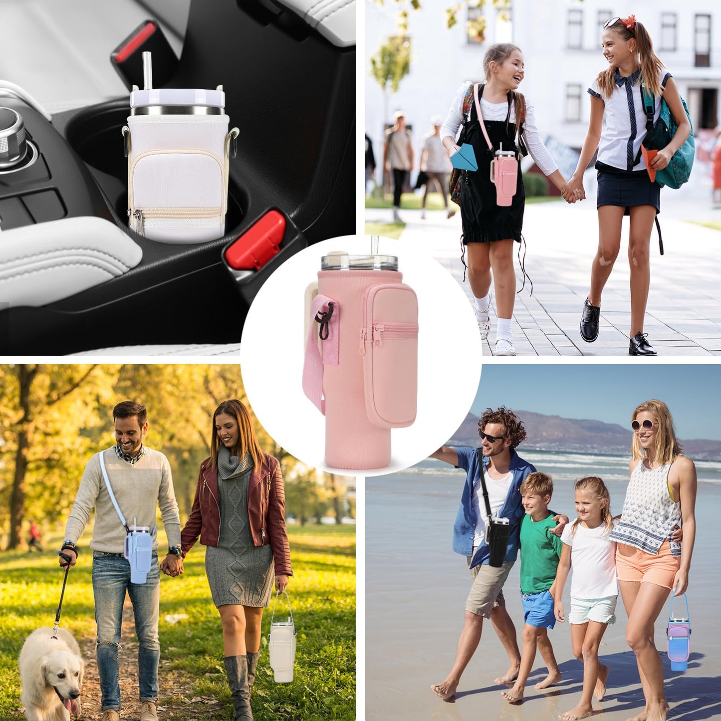 GOEWY Water Bottle Carrier Bag for Stanley 30oz Tumbler with Phone Pocket Water Bottle Holder with Strap Neoprene Water Bottle Pouch for Stanley Cup Accessories