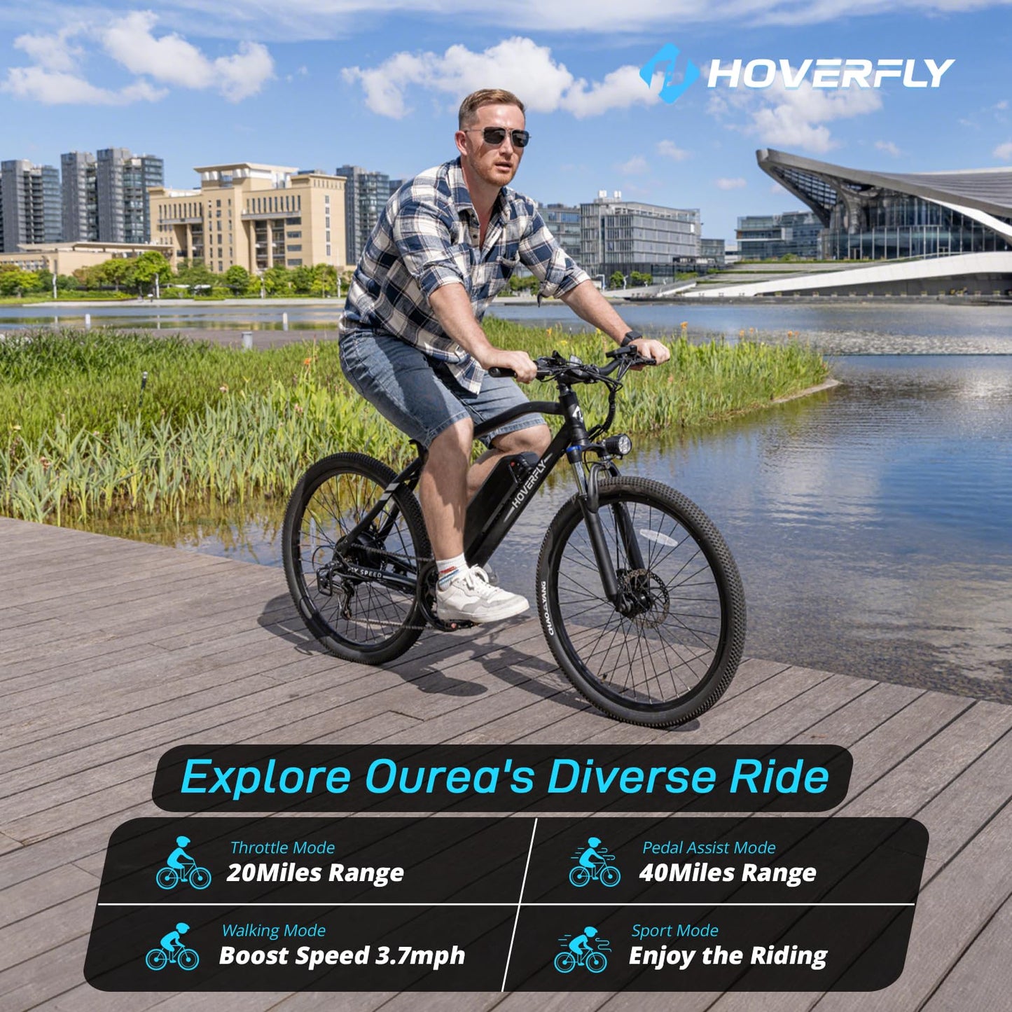 HOVERFLY OUREA 26" Electric Bike for Adults, 750W Peak Motor Mountain Ebike, 20MPH Up to 40 Miles, UL2849 Certified, 7-Speed, Removable Battery, Shock Absorber, Fat Tire Commuter E-Bike