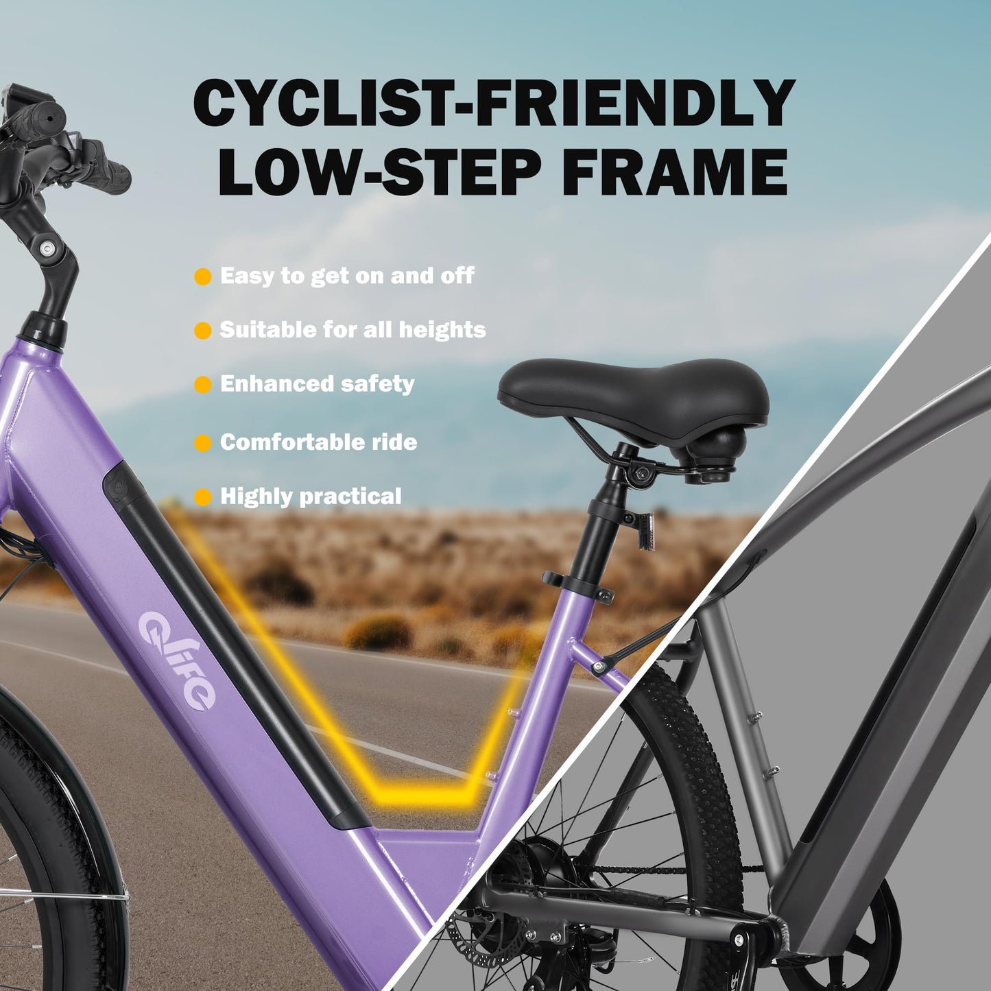 Qlife Cityone 2.0 Electric Bike for Adults,Up to 65Miles,28MPH,1200W Peak Motor 26" Ebike,499WH UL2849 Certified Battery Electric Commuter Bicycle with Front Suspension & 7-Speed Ebikes,P/FR
