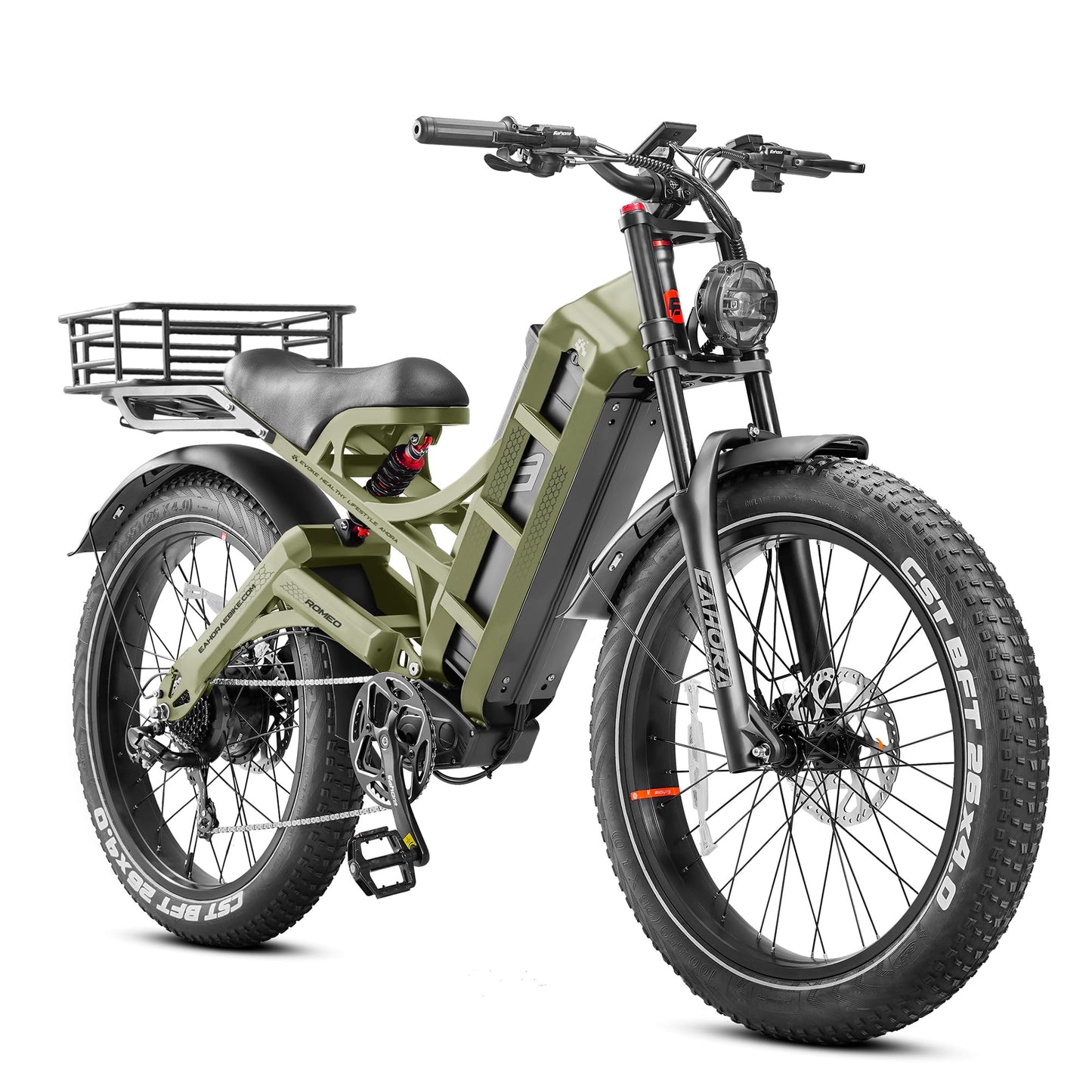 eAhora Romeo Pro Electric Bike - 2025 34MPH 1600W 48V 60AH 200Miles Long Range Ebike for Adults, 26" * 4.0 Fat Tire Fast Electric Mountain Bike Full Suspension Off-Road E-Bike, UL2849