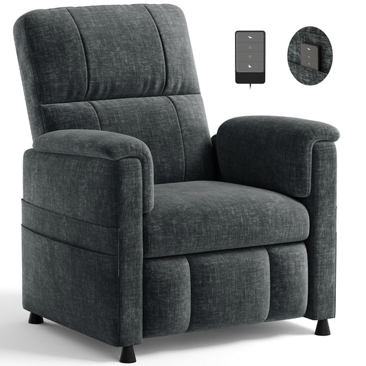 Amada Power Recliner Chair for Adults, Adjustable Modern Chenille Reclining Chair with Side Pockets, Remote, Footrest, Thick Seat Cushion for Home Theater, Living Room & Bedroom, RV (Dark Grey)
