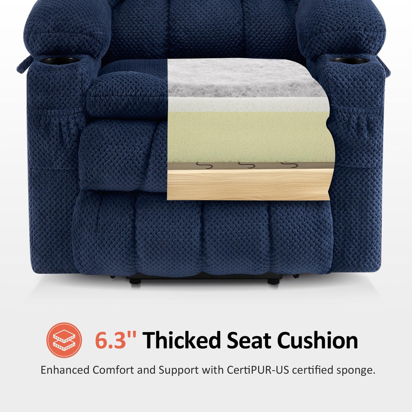 MCombo Dual Motor Power Lift Recliner Chair with Massage and Heat for Elderly People, Infinite Position, USB Ports, Cup Holders, Fabric 7890 (Medium, Yale Blue)