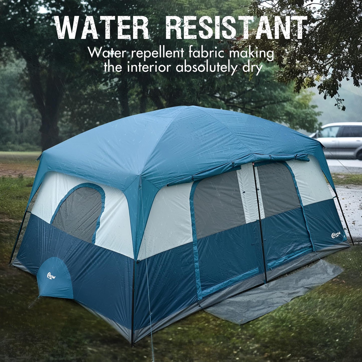 PORTAL 8 Person Family Camping Tent with Porch, Weather Resistant Camping Tents with Rainfly, Large Cabin Tents with 2 Room, Easy Set Up Tent for Outdoor Camping, Backyard
