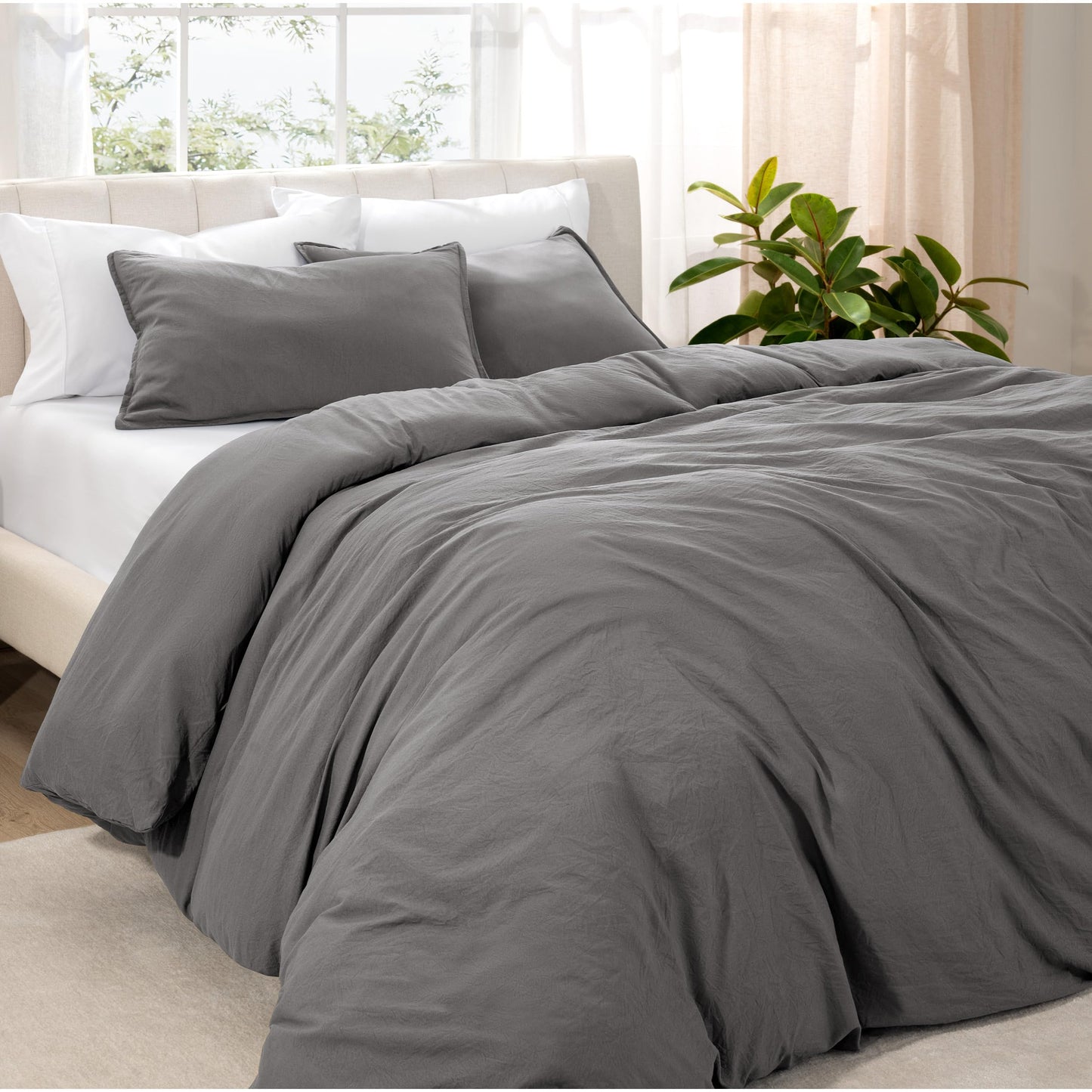 Bare Home Microfiber Duvet Cover Set - Ultra Soft Washed Microfiber - Queen Size - Linen-Like Look - Easy Care - Breathable Fabric - Our Softest Duvet Cover Set (Queen, Grey)