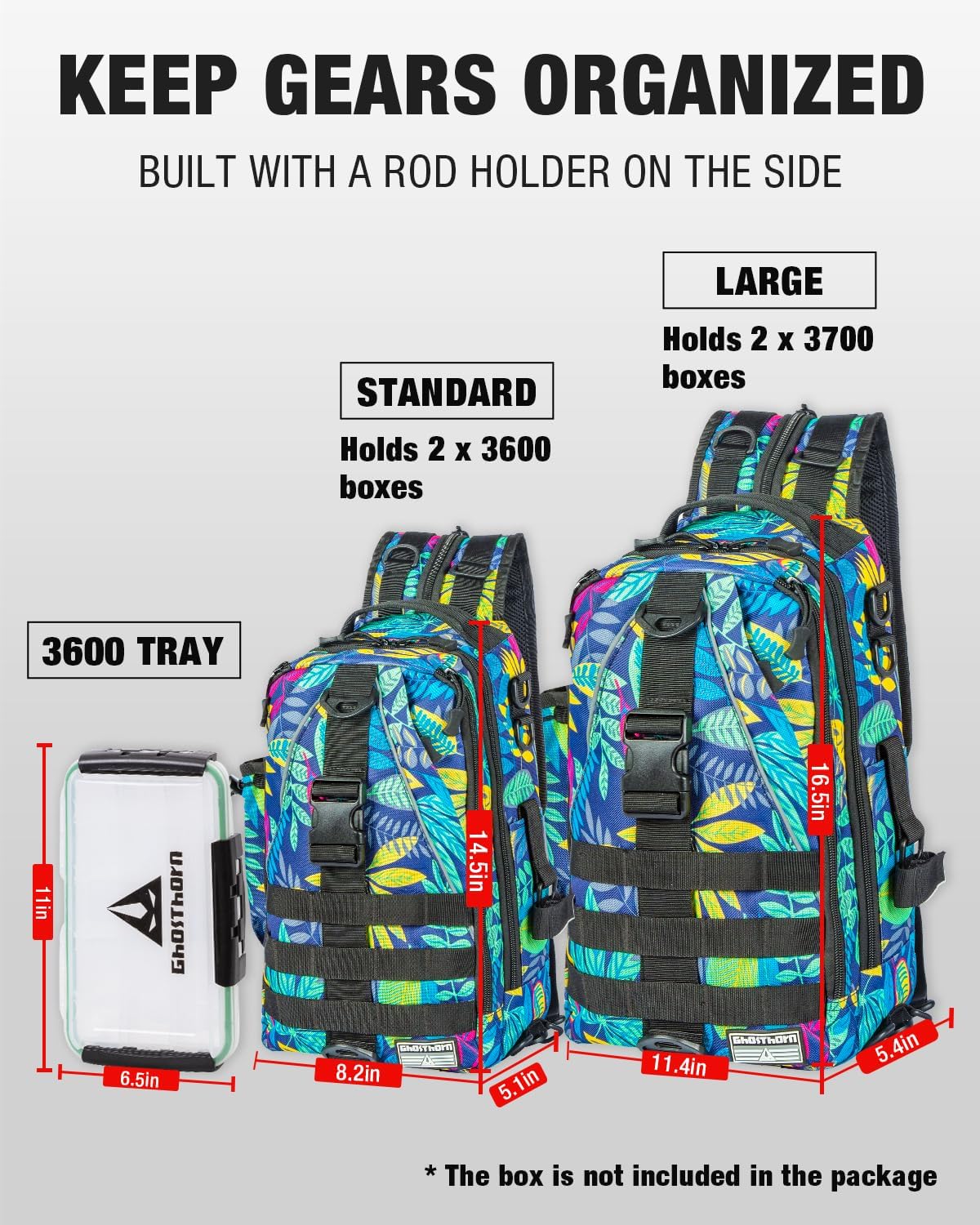 Ghosthorn Fishing Tackle Backpack Storage Bag - Fishing Backpack with Rod Holder Shoulder Bag - Fishing Gift Tackle Box Bag Women Large Blue Leaf