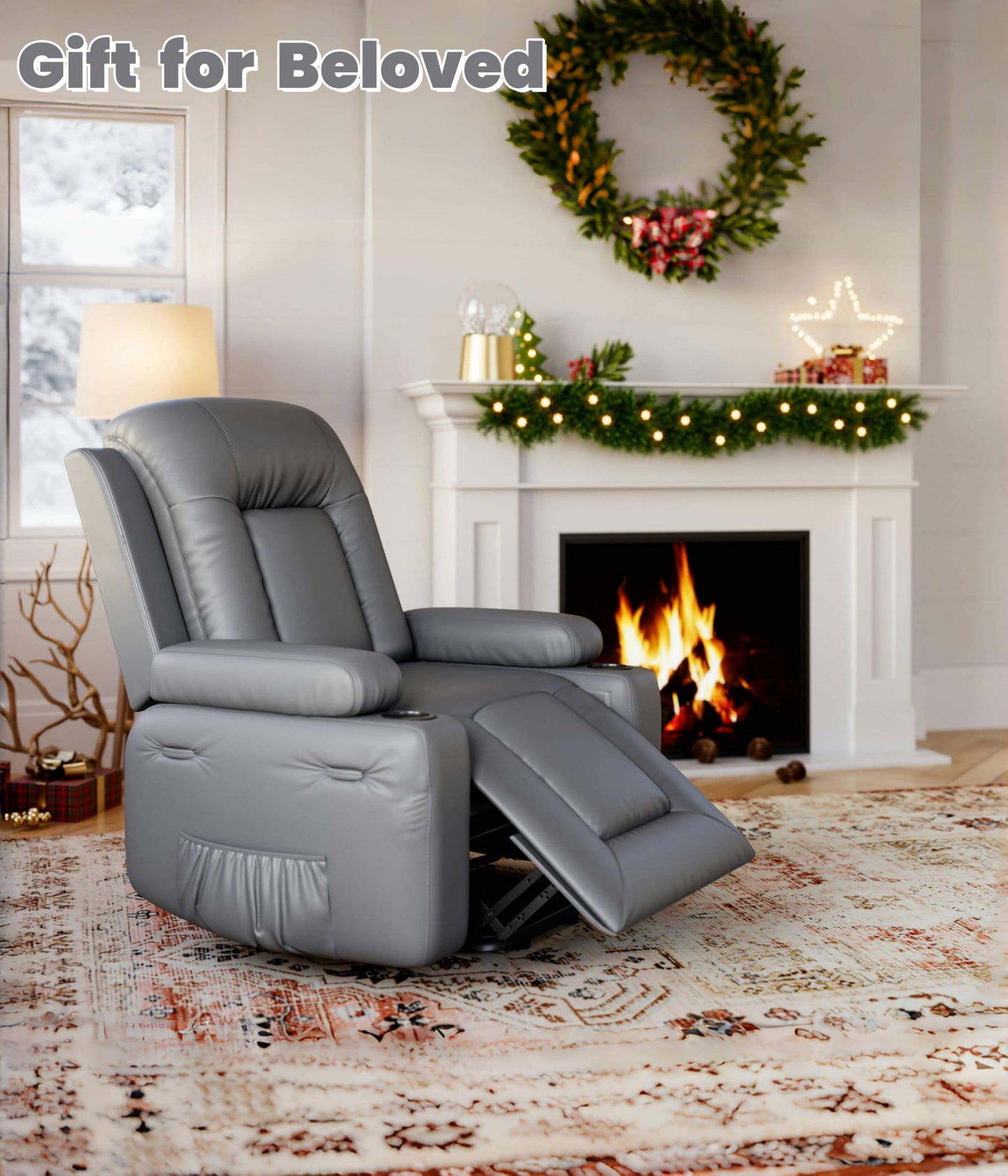 GarveeHome Oversized Wide Power Lift Recliner Chair - Heat and Massage, Faux PU Leather, Adjustable Back and Legs, Electric Lift Chair Designed for The Elderly and People with Mobility impaired