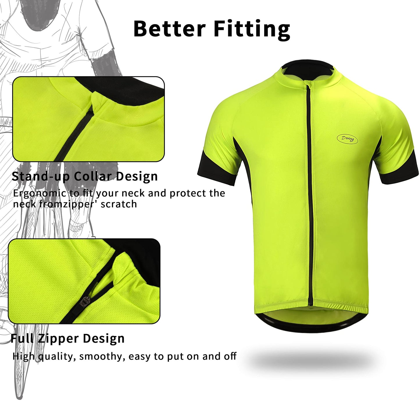 Dooy Cycling Jersey Mens Short Sleeve Bike Bicycle Shirts Biking Clothing Breathable Quick-Dry Shirt with Pockets(Yellow,Small)