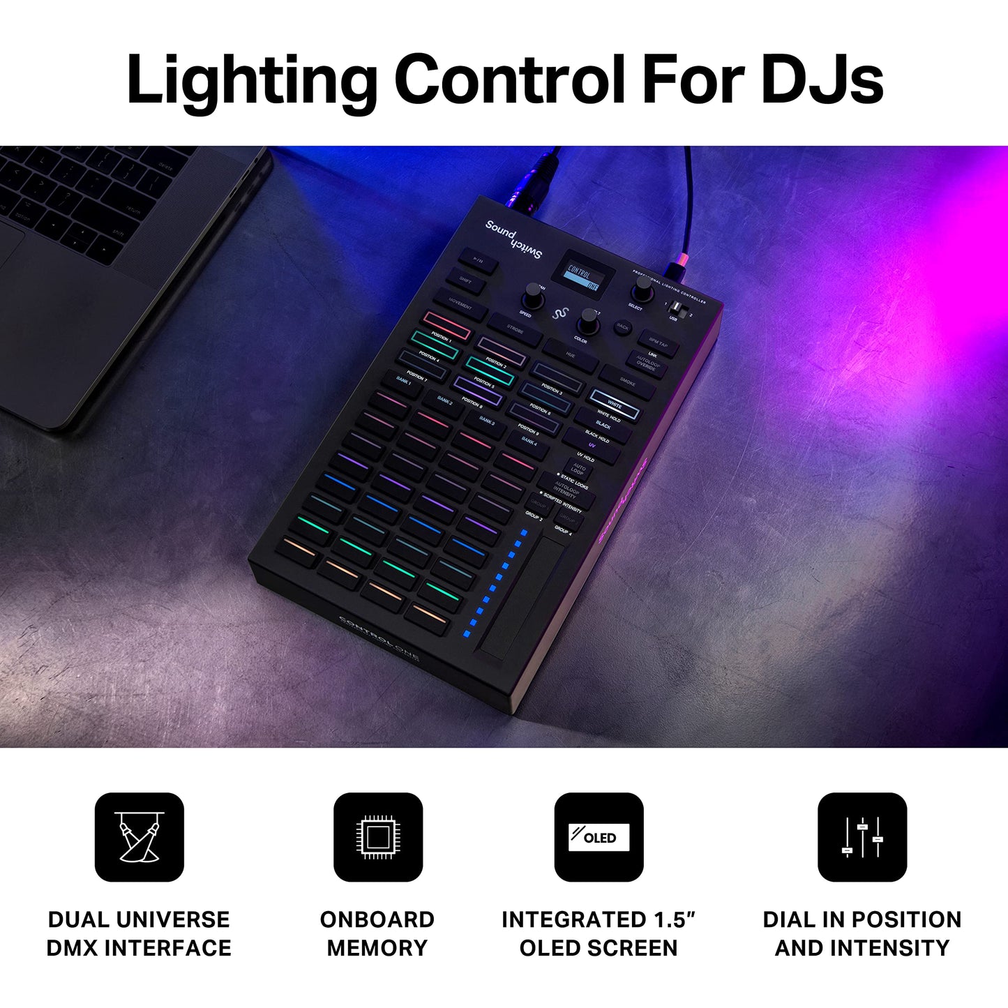 SoundSwitch Control One – Professional DMX DJ Lighting Controller with 3 Months SoundSwitch Software Access and DMX Lights and Phillips Hue Support