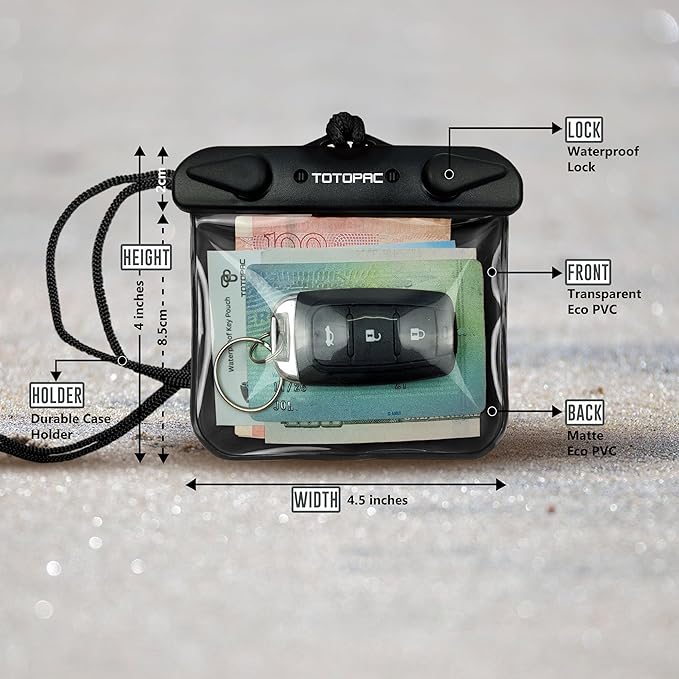 2Pack Waterproof Car Key FOB Case Floating Wallet Pouch for Remote Keys ID Credit Card Cash Money Submersible Dry Bag Holder (2, Black + Black)