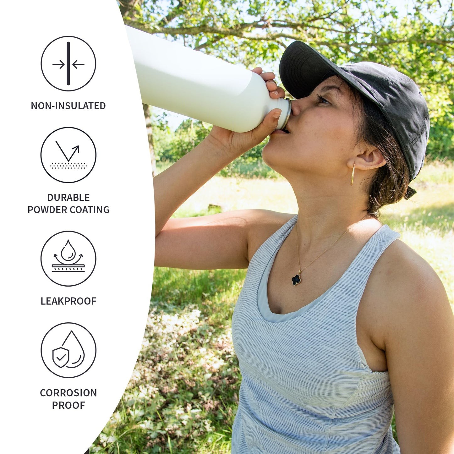 Bambaw Water Bottle 16 oz Stainless Steel, White Water Bottle for School, Non Insulated Water Bottle, Stainless Steel Water Bottle Dishwasher Safe, Metal Water Bottle Small Size – Polar White