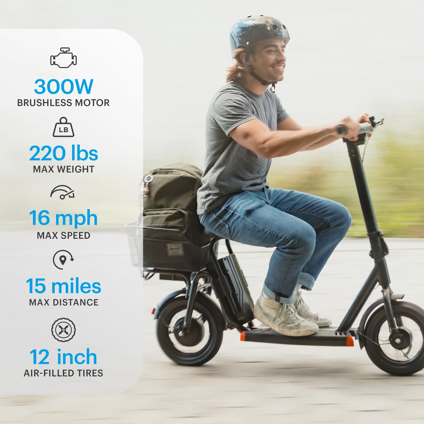 Hover-1 Alpha Cargo Foldable Electric Scooter with 300W Brushless Motor, 16 mph Max Speed, 12” Tires, and 15 Mile Range Commuter Scooter for Adults & Teens