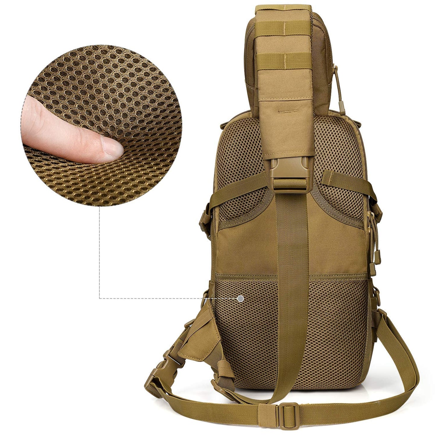 G4Free EDC Bag Tactical Sling Bag Backpack Molle Chest Shoulder Assault Pack Rectangular Outdoor Daypack(Khaki)