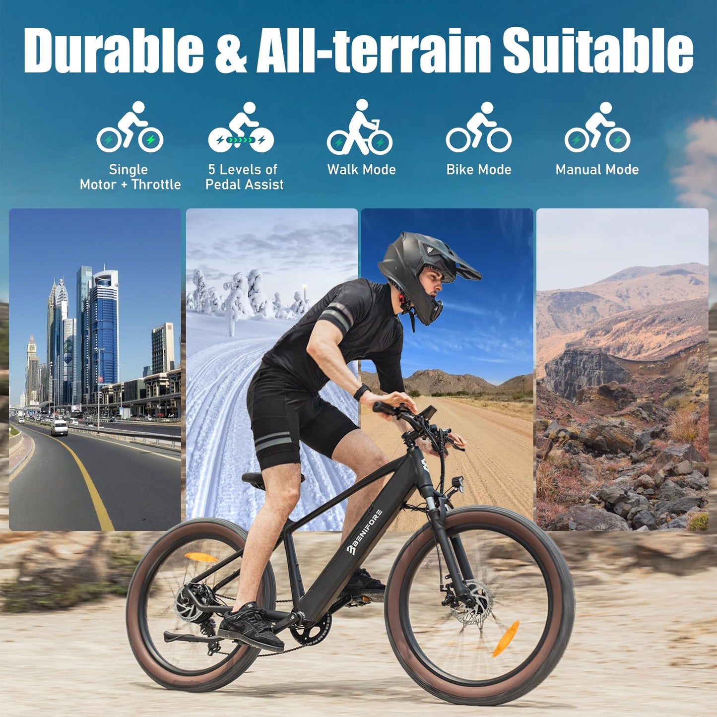 Electric Bike for Adult 1400W Peak, 48V 720WH Removable Battery, 72 Miles 28 MPH, 26" Fat Tire Electric Mountain Bike with Hydraulic Suspension, 7-Speed ,UL Certified Commute Mountain Ebikes for Men