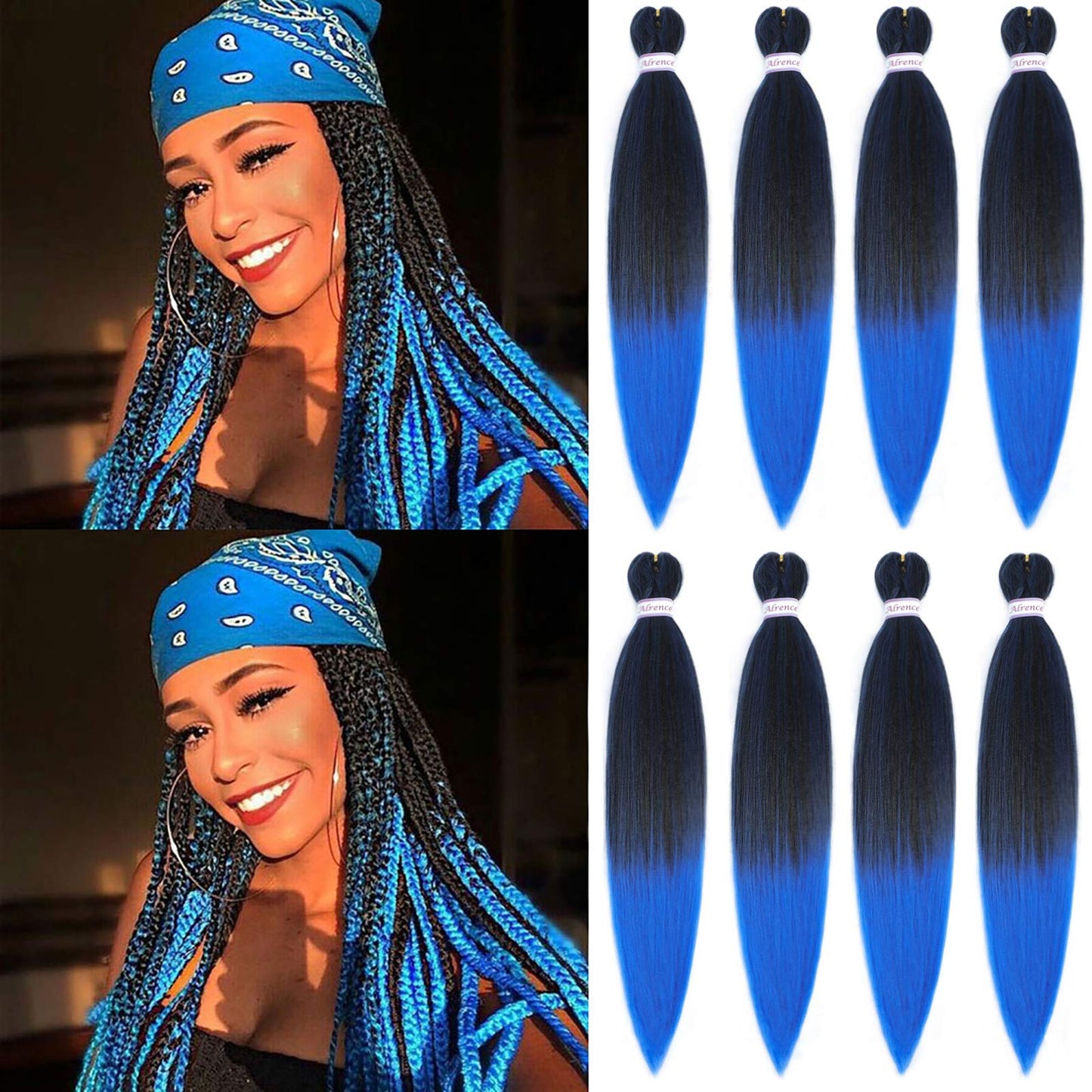 Alrence Pre Stretched Braiding Hair Long Braid 30 Inch 8 Packs Professional Braiding Hair Extensions Synthetic Crochet Twist Braids (30 Inch, 1B/Blue)