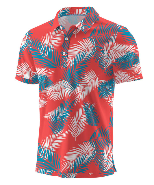 Askdeer Men's Golf Polo Shirts Short Sleeve Performance Dry Fit Polo Shirt Moisture Wicking Casual Golf Shirts Red Palm Leaf