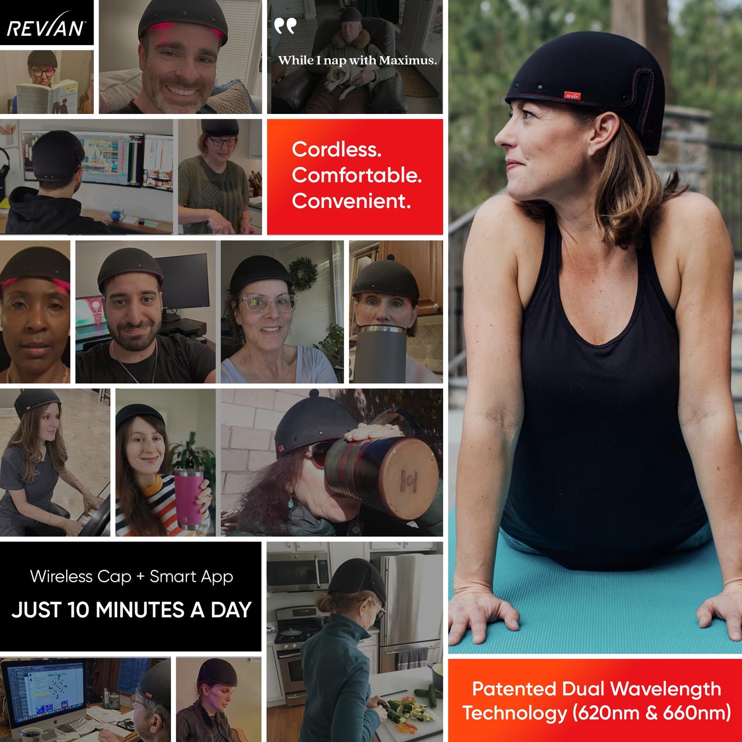 REVIAN Red Cap Hair Growth Device LED Wireless FDA Cleared Red Light Therapy for Hair Regrowth, Hair Loss Treatment for Men + Women, Thinning, Regrowth & Alopecia with Smartphone App