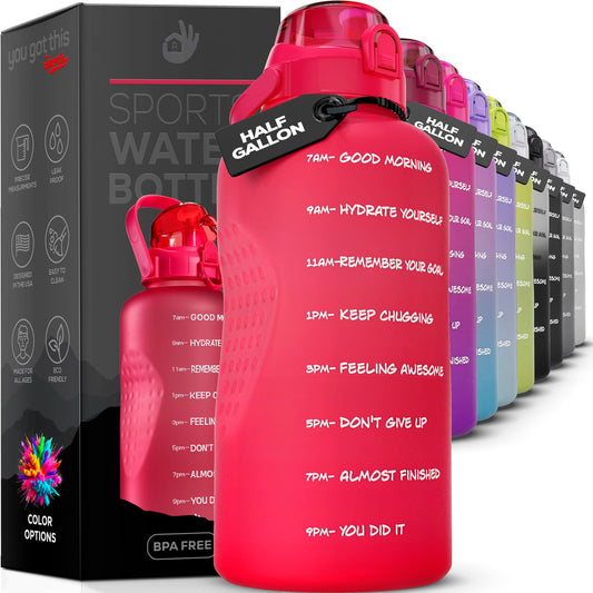 YOU GOT THIS LIVING Motivational Water Bottle with Time Marker,Half Gallon Water bottle with Straw 64 oz/2.2L Gym Water Bottle, Achieve All-Day Hydration SpillProof, BPA FREE