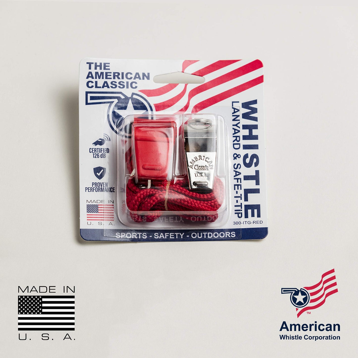 American Whistle Corporation American Classic Whistle - 126 db Solid Brass Whistle with Lanyards and Safe-T-Tip - Made in America (Red)